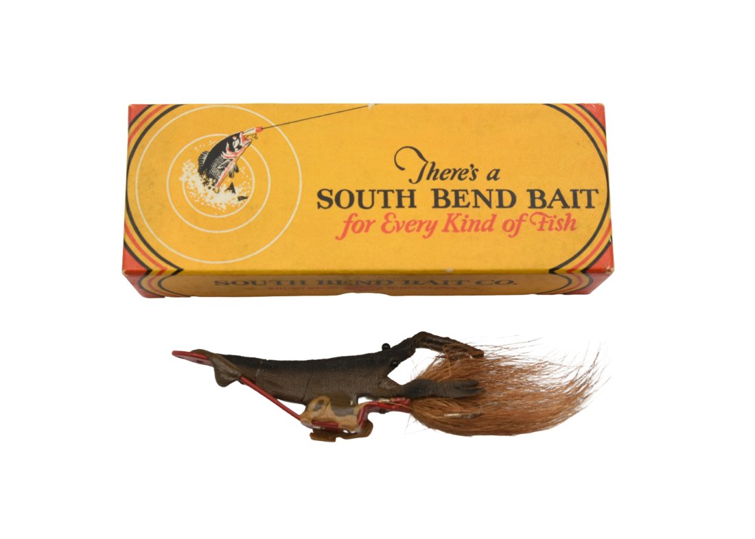 South Bend Crab-Oreno: Extremely rare example of a No. 777 Crab-Oreno. Patented in 1932, this elusive lure was produced for a very short time, most likely due to the fragility of the rubber body and limbs. Only made in this