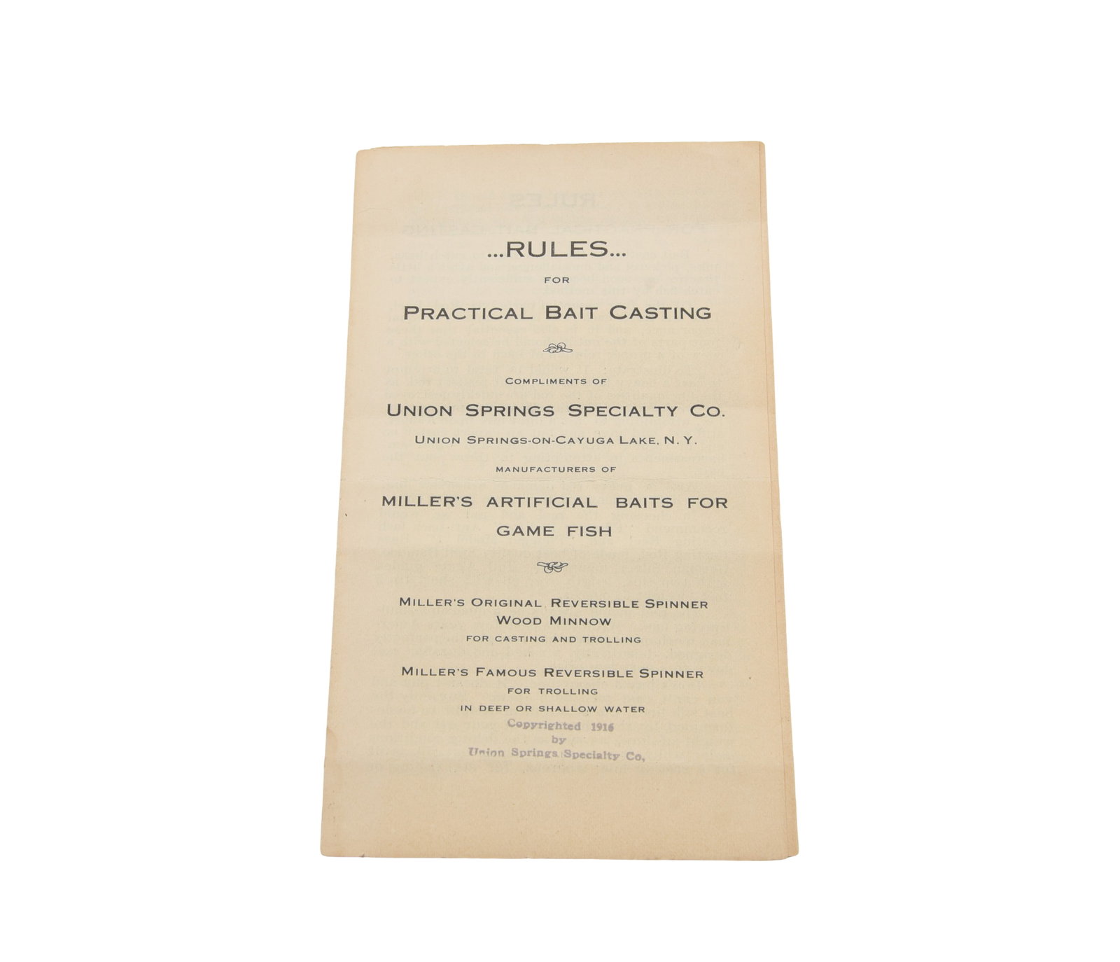 1916 Miller's "Rules For Practical Bait Casting" (1 of 3)