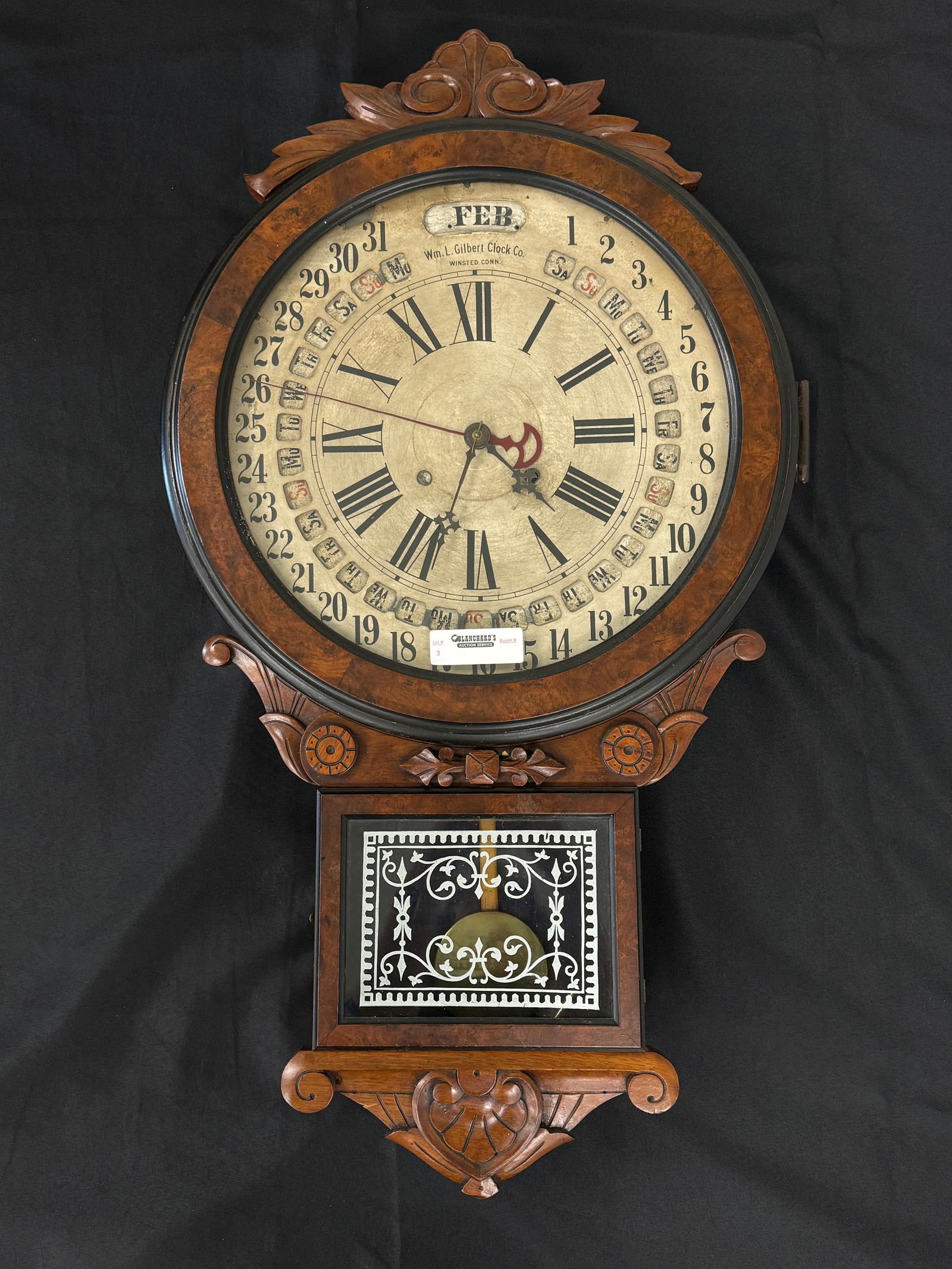 Wm. L. Gilbert Office Drop Calendar Clock (1 of 4)