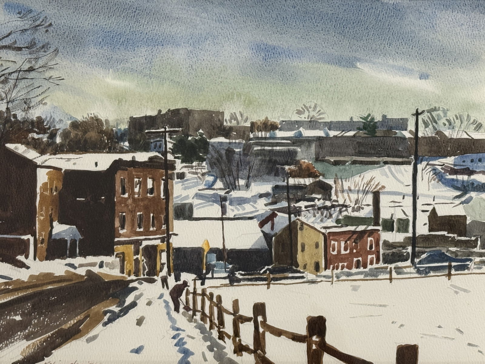 Winter Town Scene Watercolor Signed Robin H... (1 of 4)