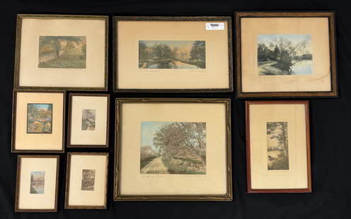 9 Wallace Nutting Framed Colored Photos: largest is 16" x 14"