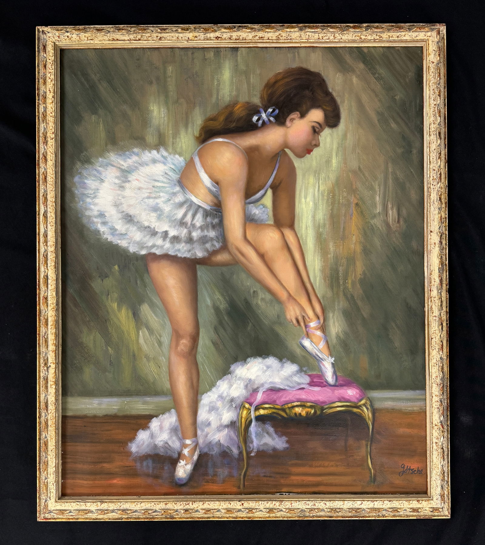 Ballerina Oil on Canvas Painting Signed Gotsche (1 of 3)