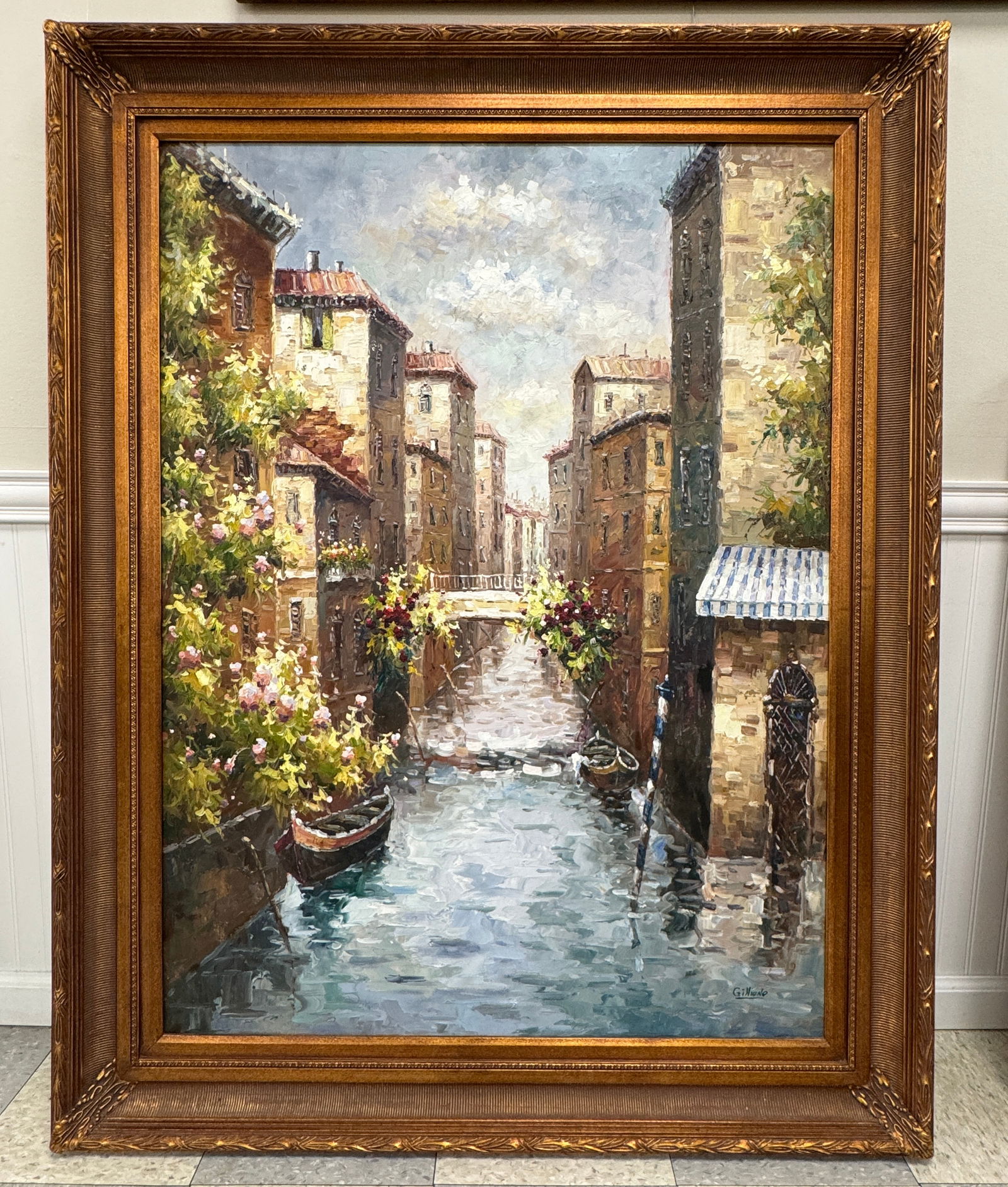 Gilliano Italian Canal Scene Oil on Canvas (1 of 3)