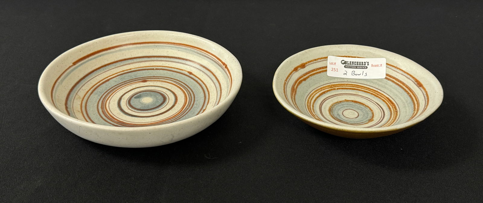 2 Glidden Pottery Sandstone Bowls: Designed by Fong Chow. Circa 1956. 8 3/4" and 7" in diameter.