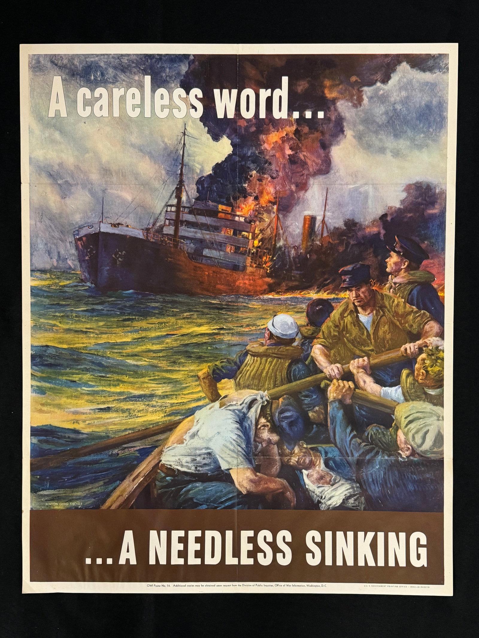 A Careless Word...A Needless Sinking WWII Poster: 22" x 28". Previously folded in eighths.