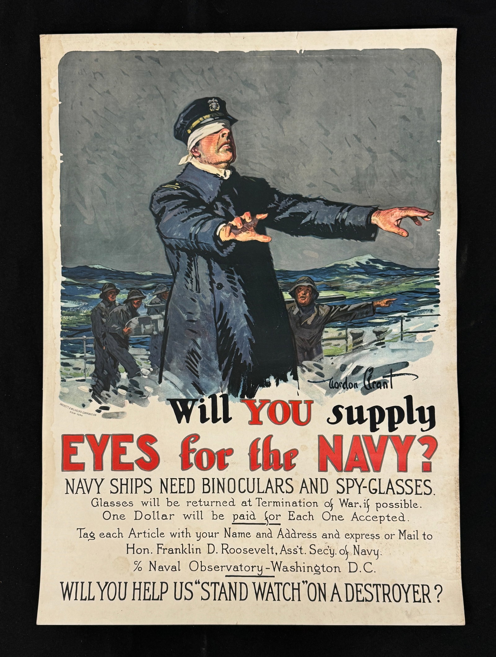 Will you supply eyes for the navy? Poster: some staining and soiling. 20 1/2" x 29"