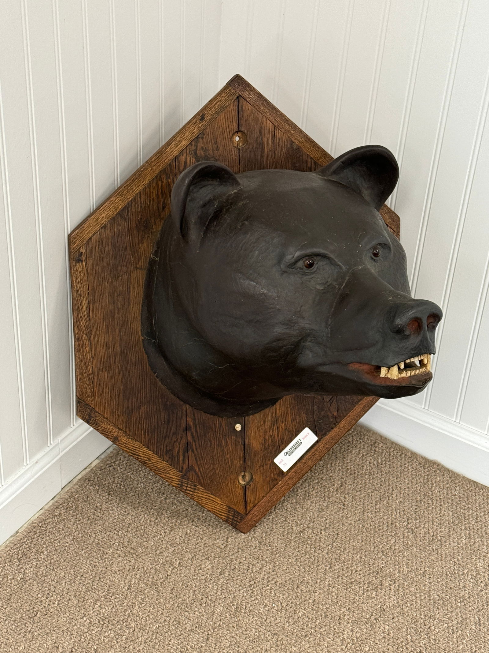 Wooden Carved and Painted Grizzly Bear Head (1 of 3)