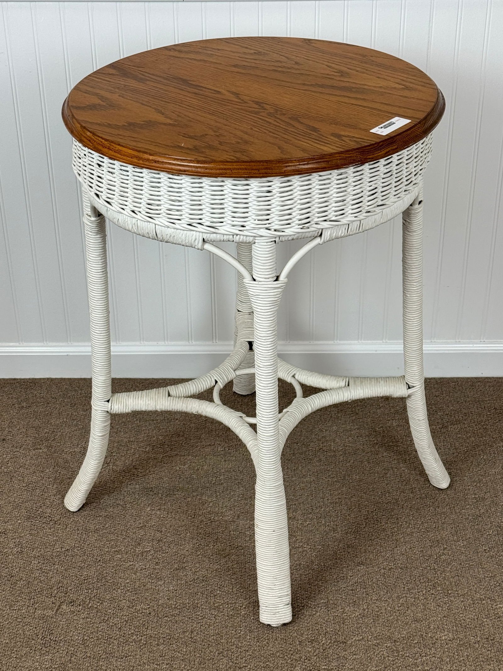 Wicker and Oak Round Lamp Table (1 of 4)