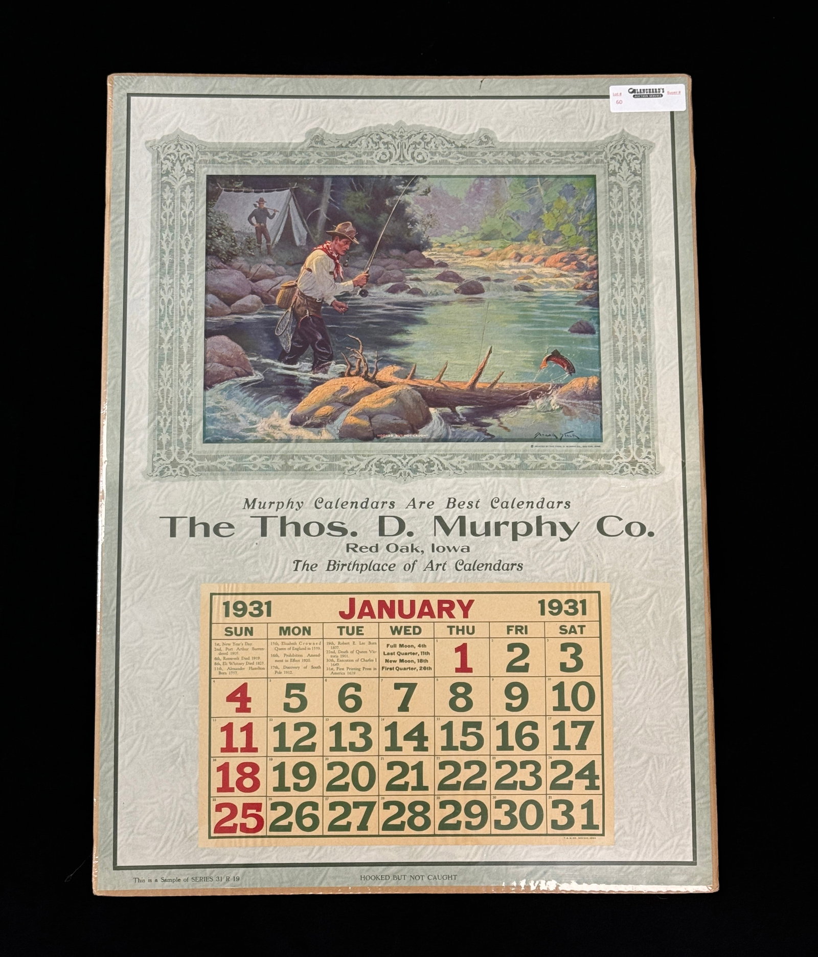 1931 Frank Stick Fishing Advertising Calendar: The Thos. D. Murphy Co. 20" x 28 1/2"