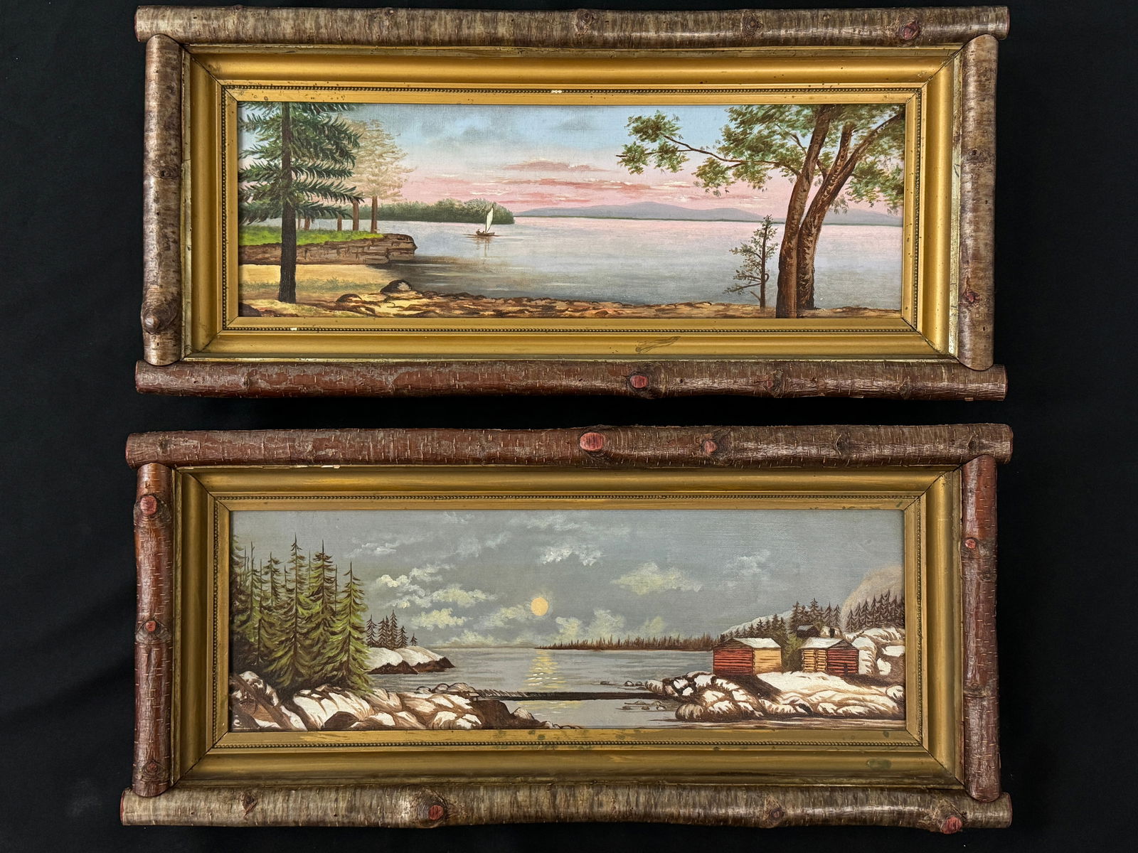 Pair of Adirondack Framed Oil on Canvas Paintings (1 of 4)