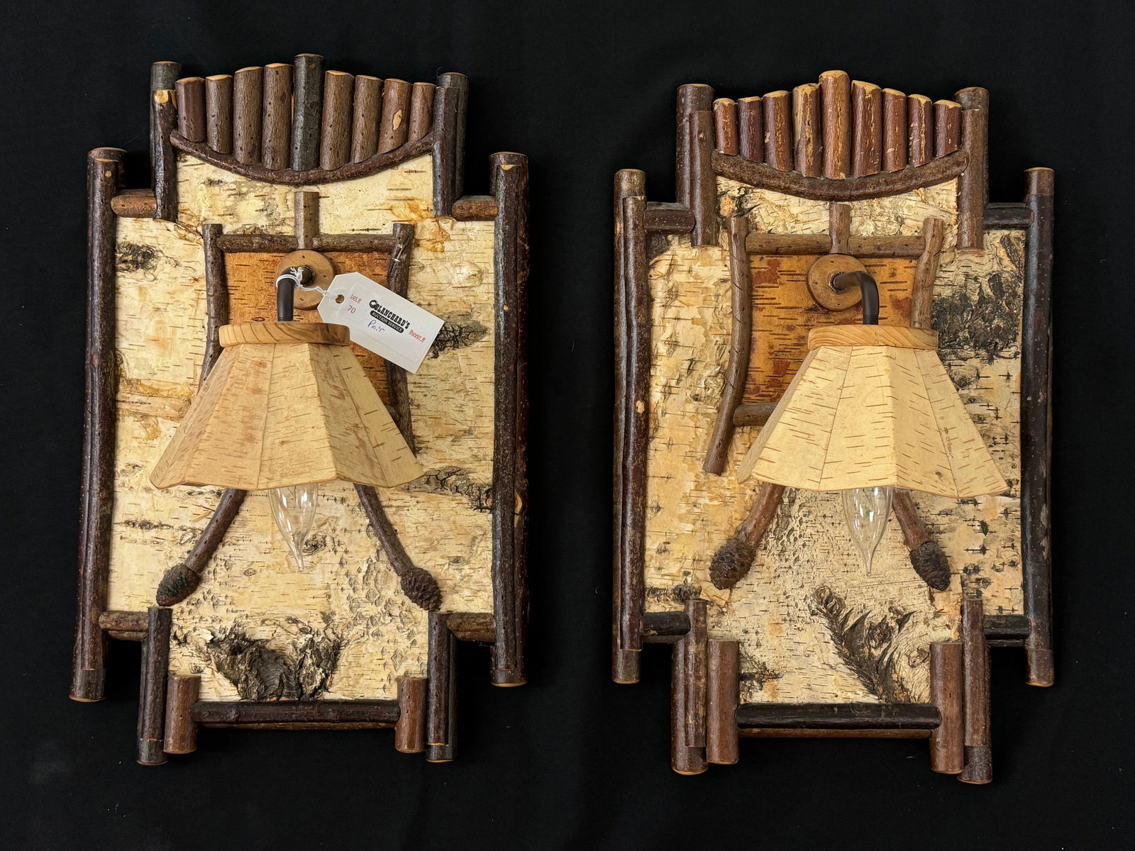 Pair of Mosaic & Birch Bark Wall Sconces (1 of 4)