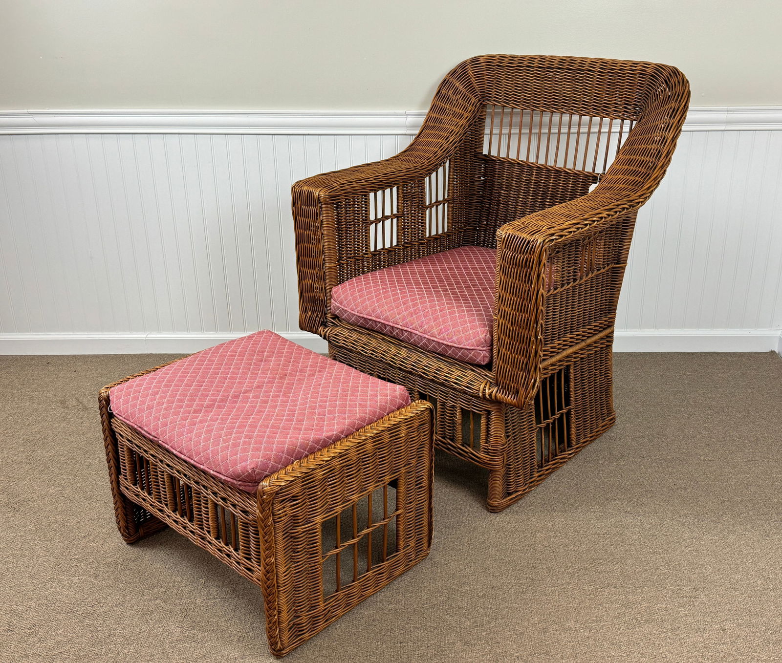 Wicker Arm Chair with Matching Ottoman (1 of 5)