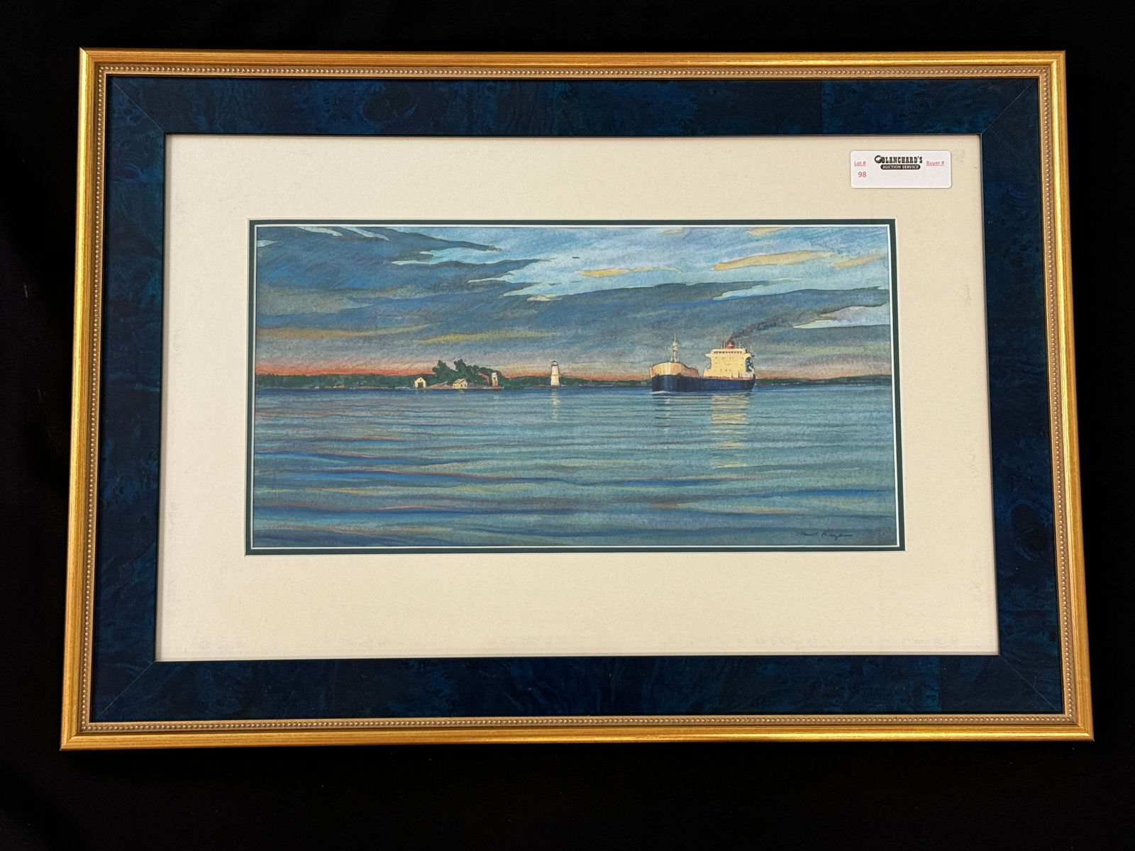 Michael Ringer Original Watercolor with Freighter (1 of 3)