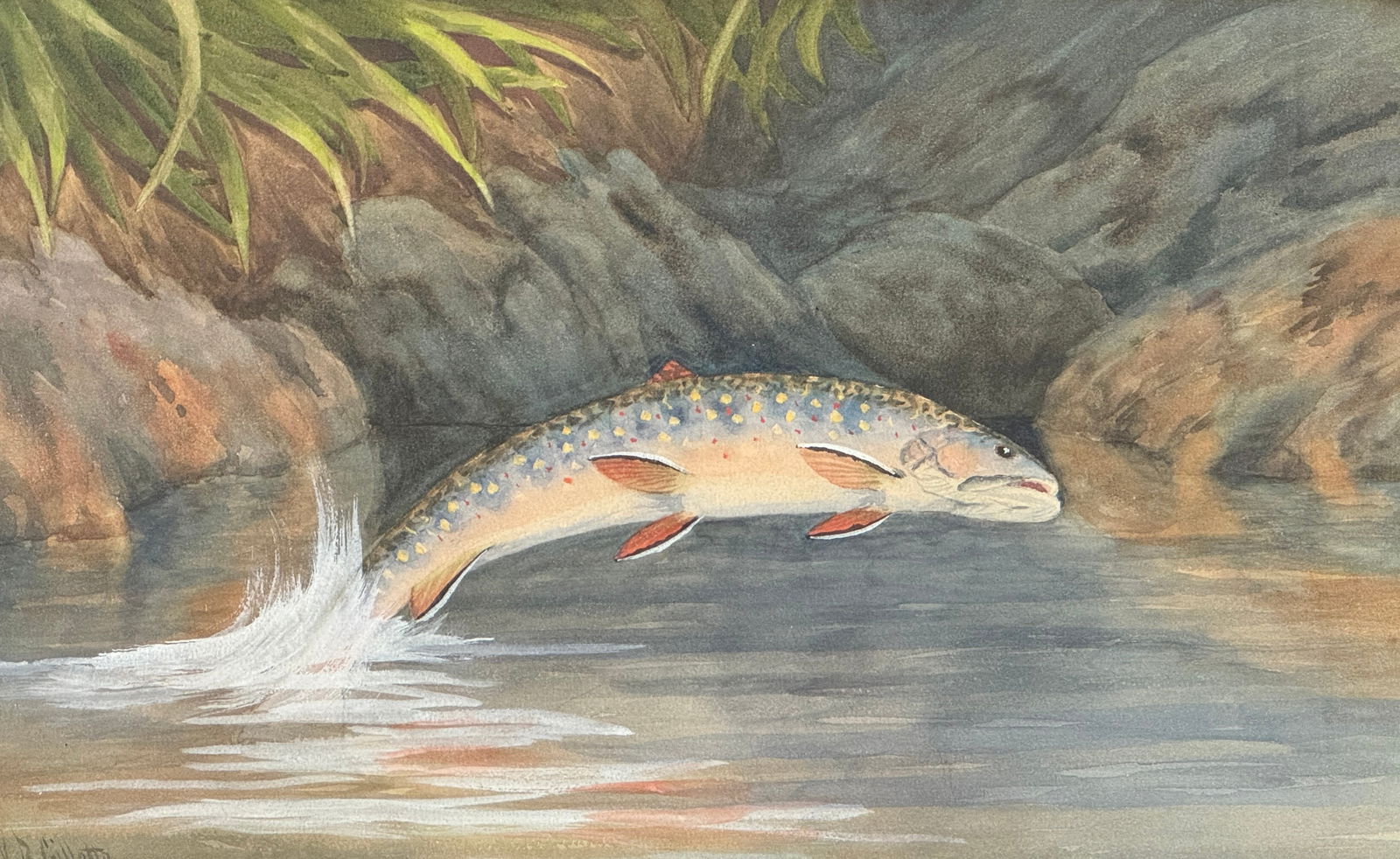 W.B.Gillette Leaping Trout Watercolor (1 of 4)