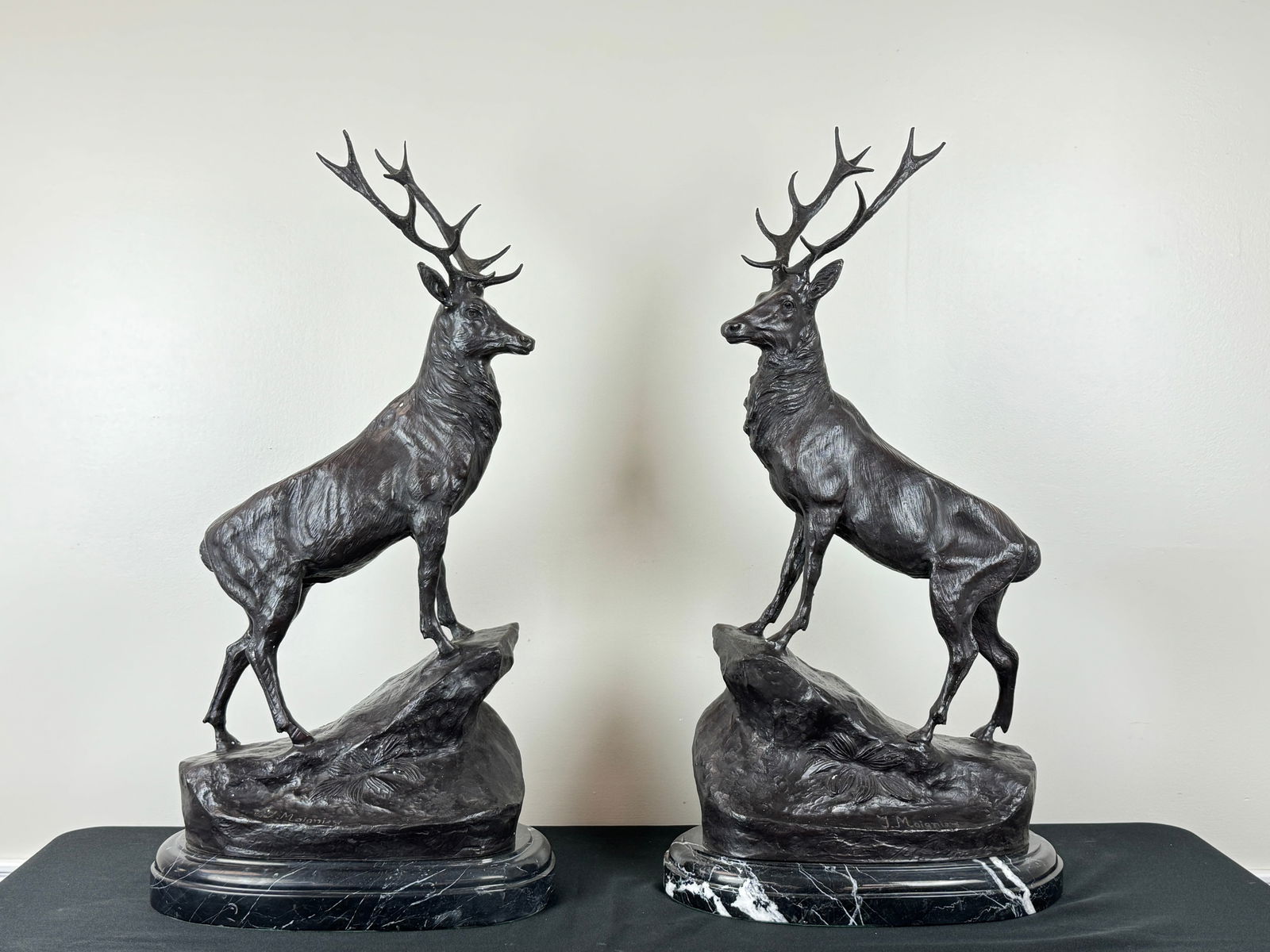 Pair of Bronze Stag Sculptures Signed Moigniez (1 of 7)