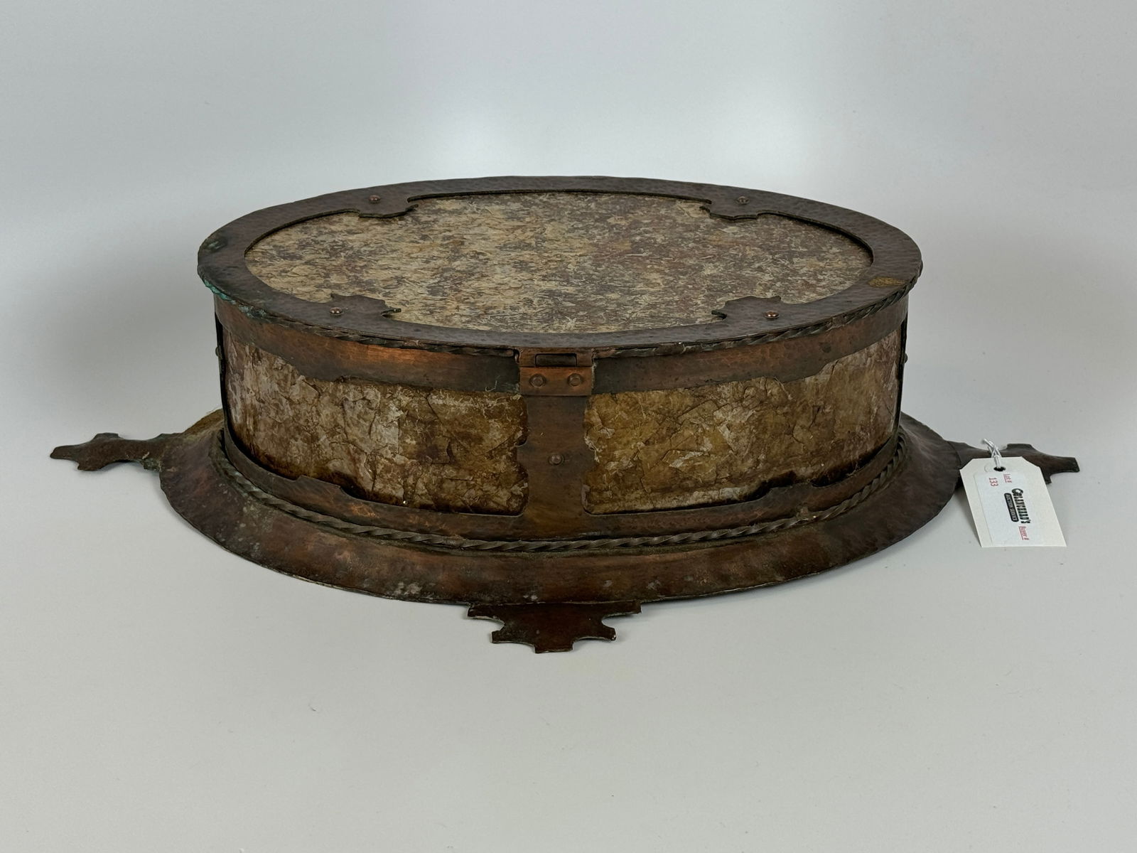 Hammered Copper and Mica Oval Ceiling Fixture (1 of 5)