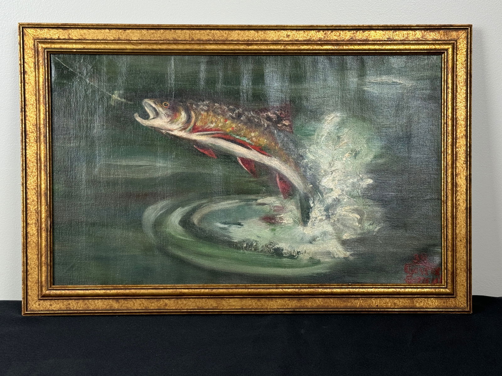 Leaping Trout Oil on Canvas Painting (1 of 3)