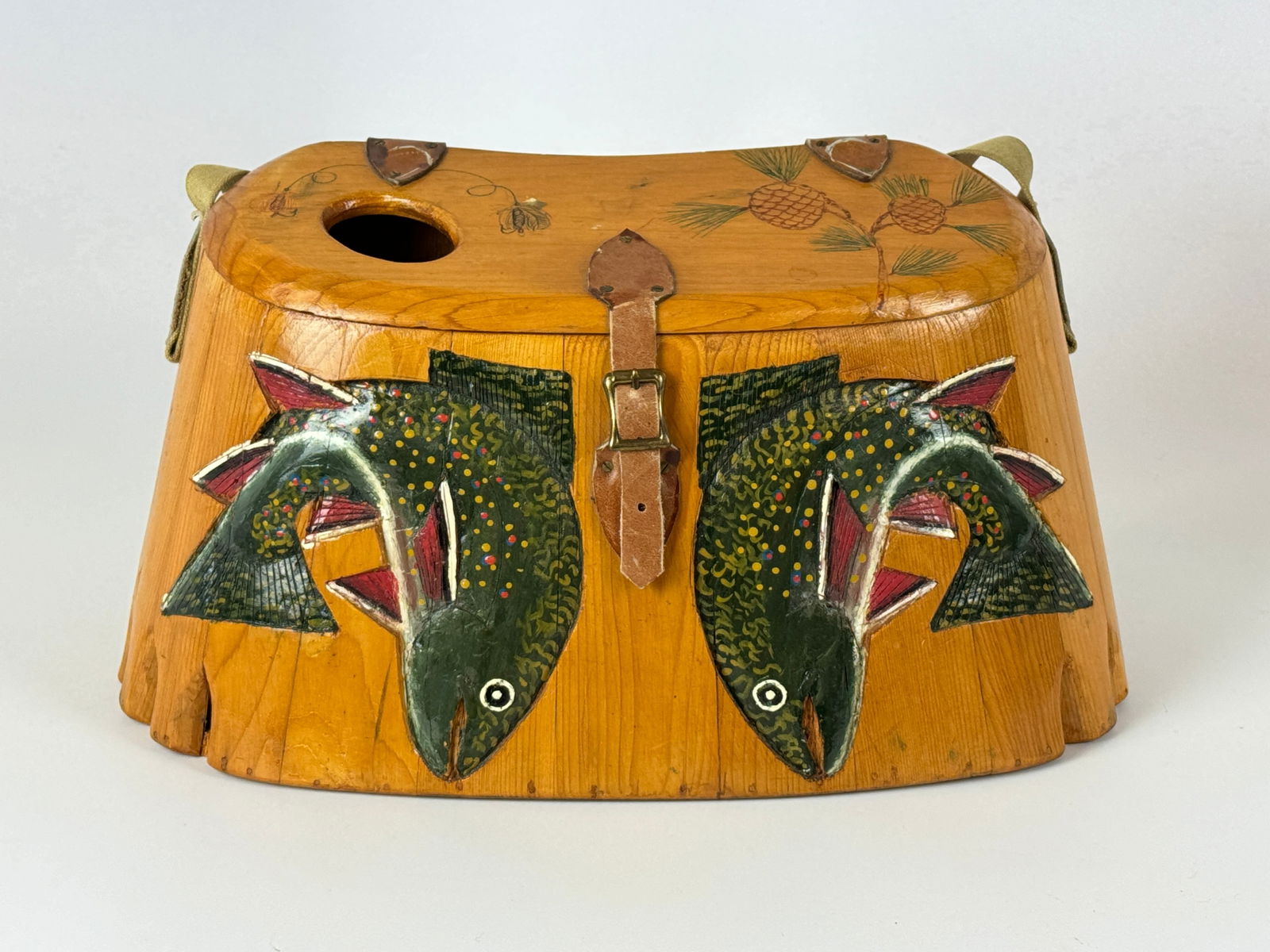 Emile Robichaud Carved & Painted Fishing Creel (1 of 5)