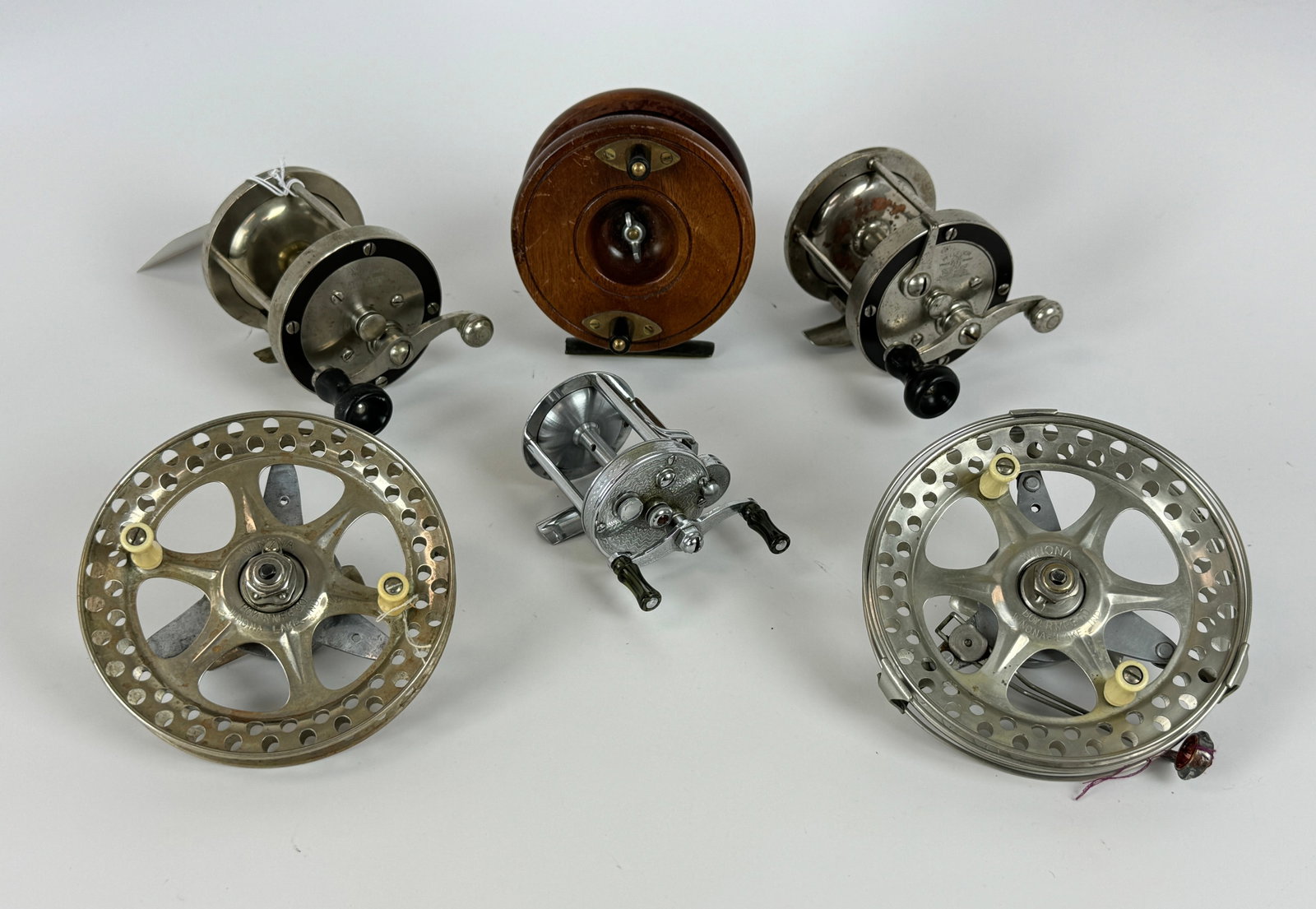 6 Vintage Fishing Reels: various styles