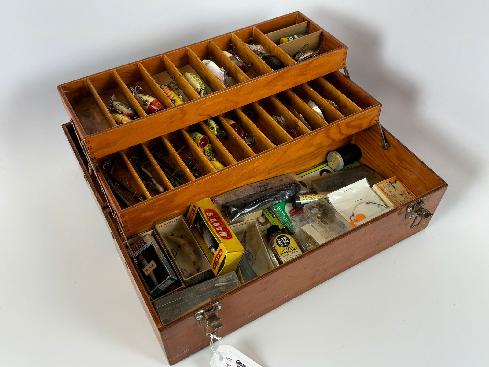 Vintage Wooden Tackle Box with Contents (1 of 3)