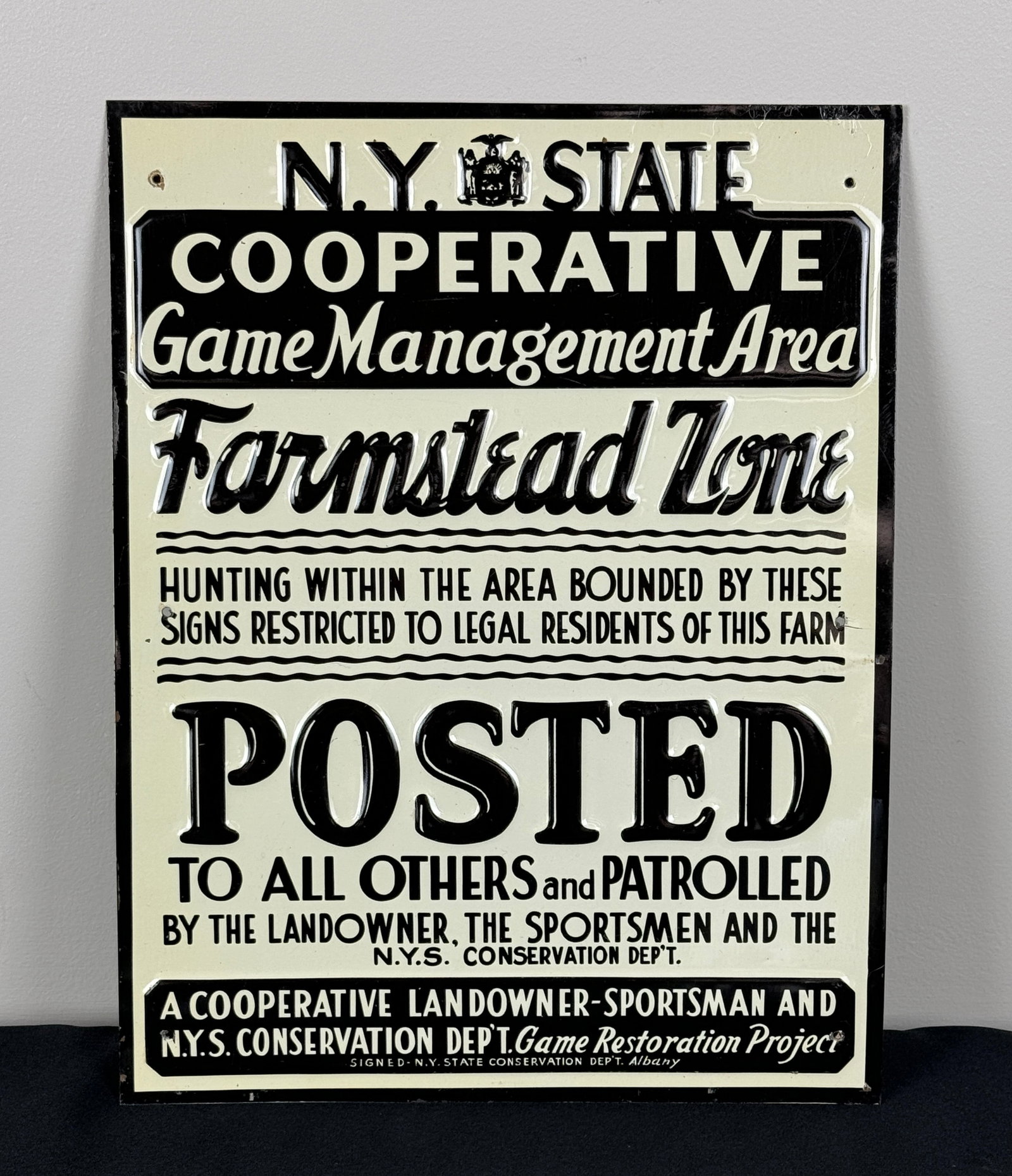 Farmstead Zone Tin Posted Sign: new old stock. 11" x 14"