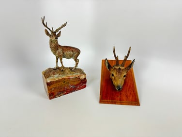Elk on Marble Base & Deerhead Bill Clip Holder
