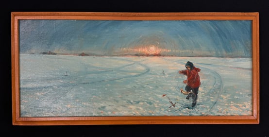 Michael Ringer Ice Fishing Original Oil Painting