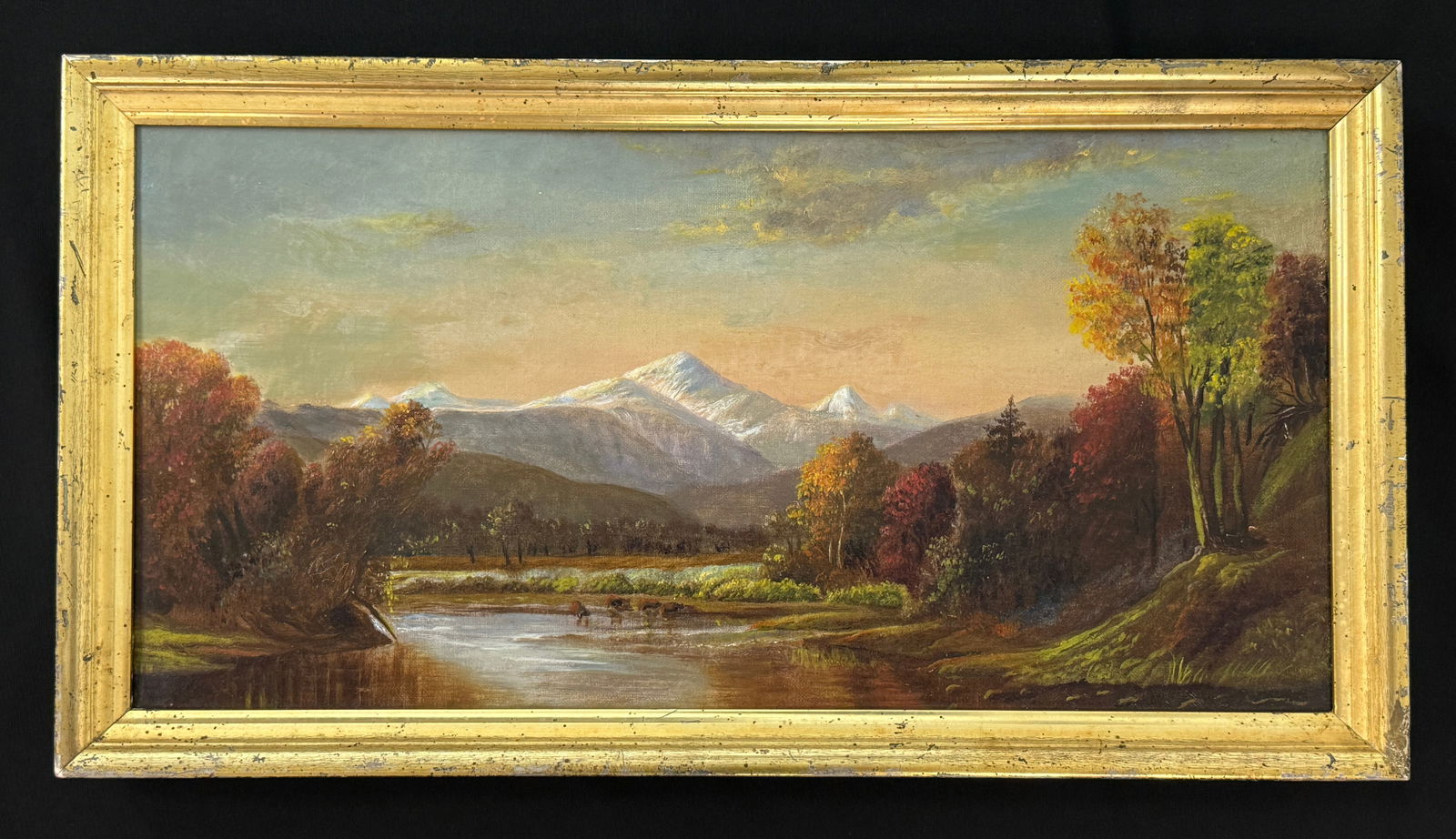 Oil on Canvas Mountain River Scene Painting (1 of 4)