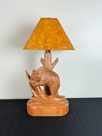 Clement Dube Bear Carved Table Lamp