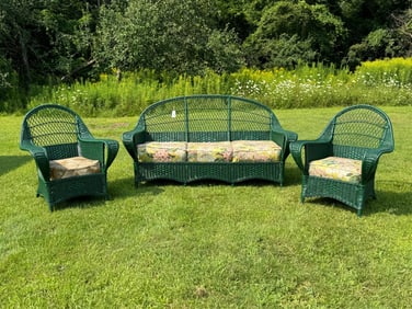 3 Piece Green Wicker Patio Set