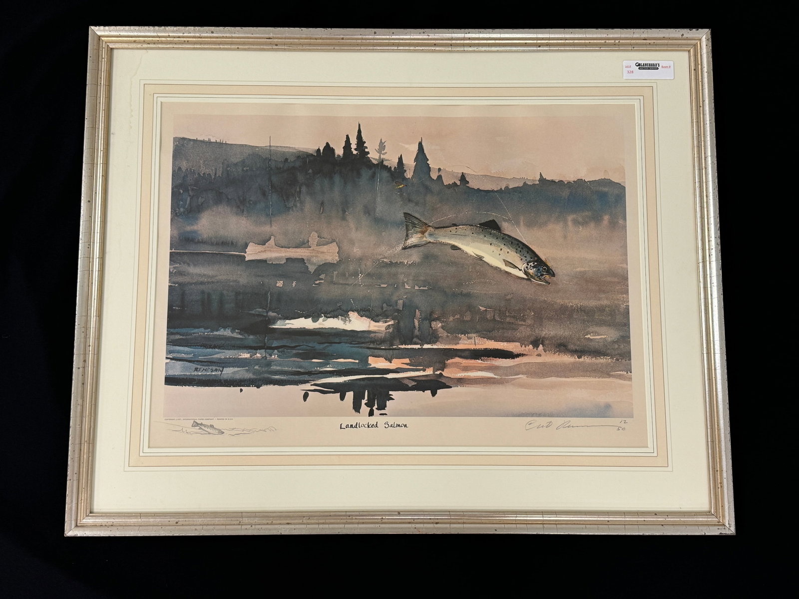 Chet Renesan Land Locked Salmon Print: signed and numbered 12 / 50. Framed and matted. 25 3/4" x 32 1/4"