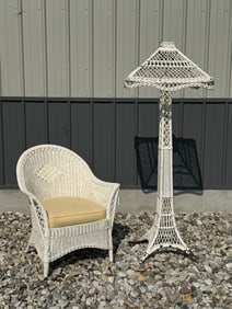 Wicker Arm Chair and Floor Lamp