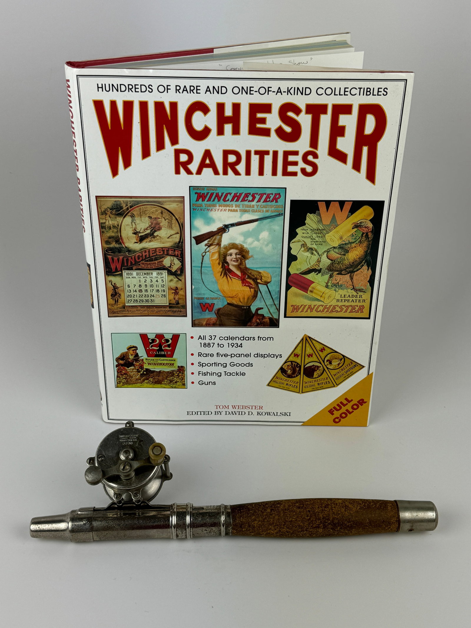Winchester 2230 Fishing Reel & Handle: both signed. Also includes Winchester book.