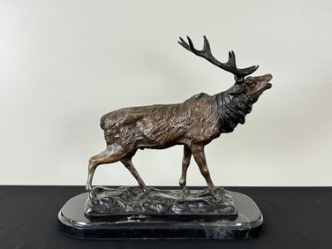 Bronze Bugling Elk on a Marble Base