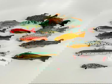 Collection of 13 Ice Fishing Decoys