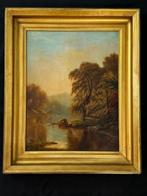 Oil on Canvas River Landscape Dated 1889