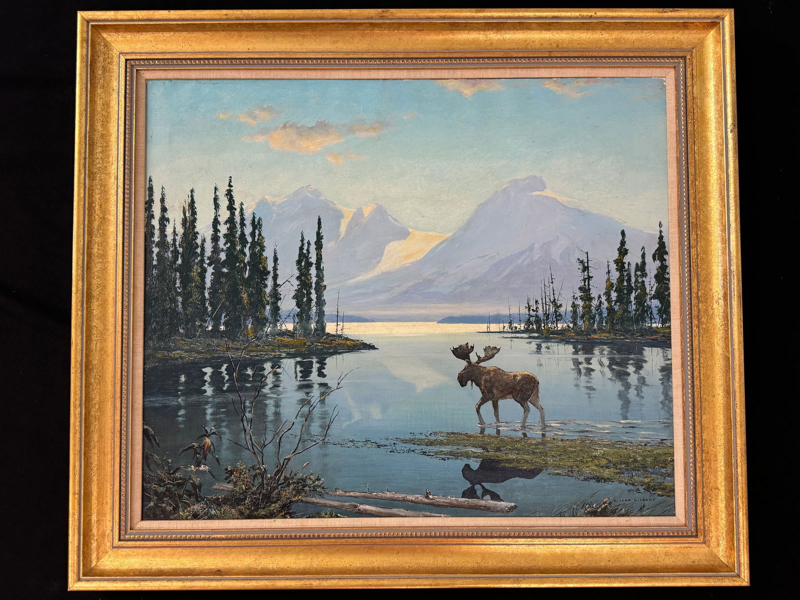C. Ivar Gilbert Oil on Canvas Painting w/ Moose (1 of 4)