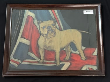 Bull Dog and Flag Oil Painting