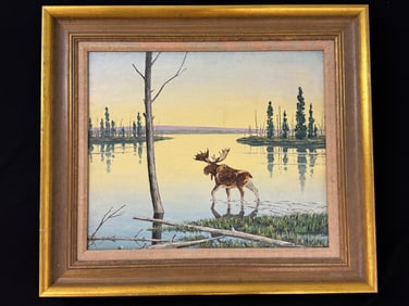 C. Ivar Gilbert "Roving Moose" Oil on Canvas