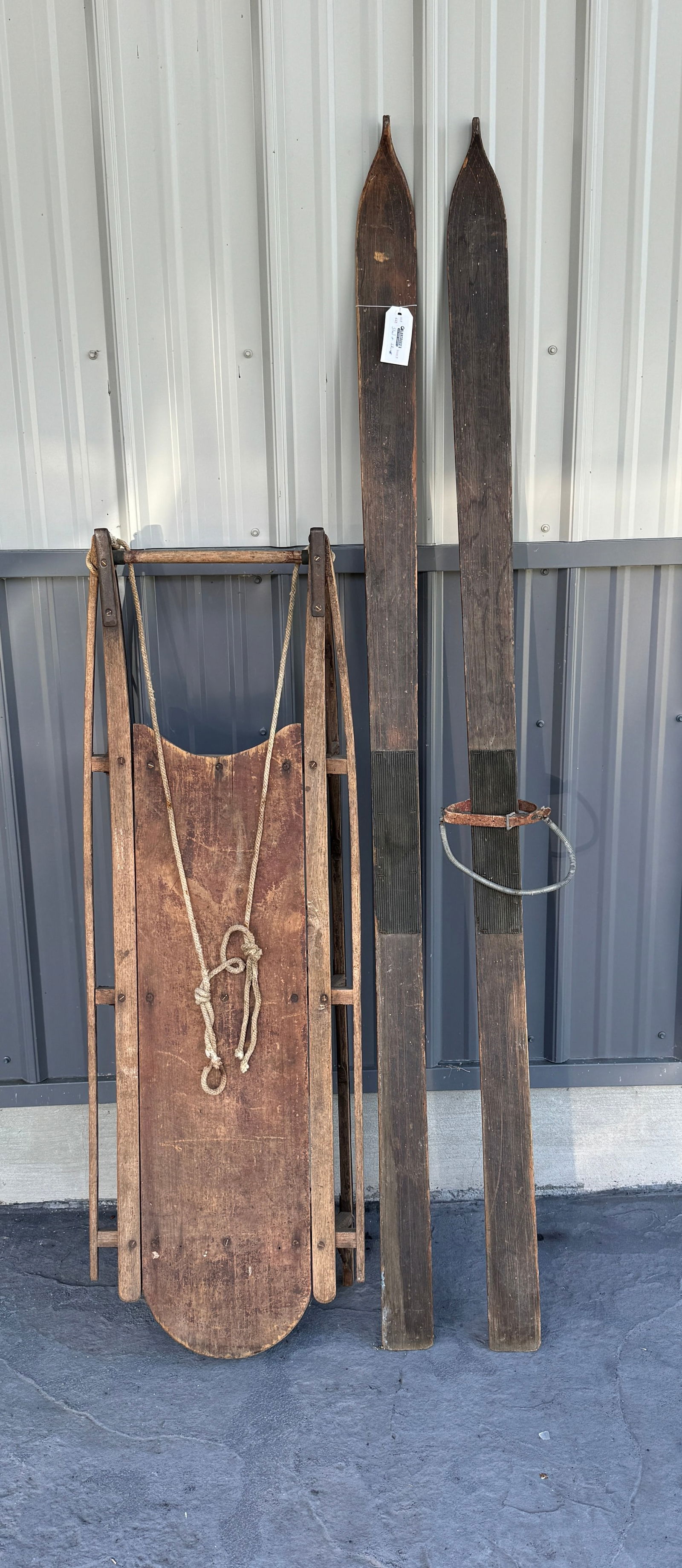 Pair of Wooden Skis and Early Sled (1 of 3)