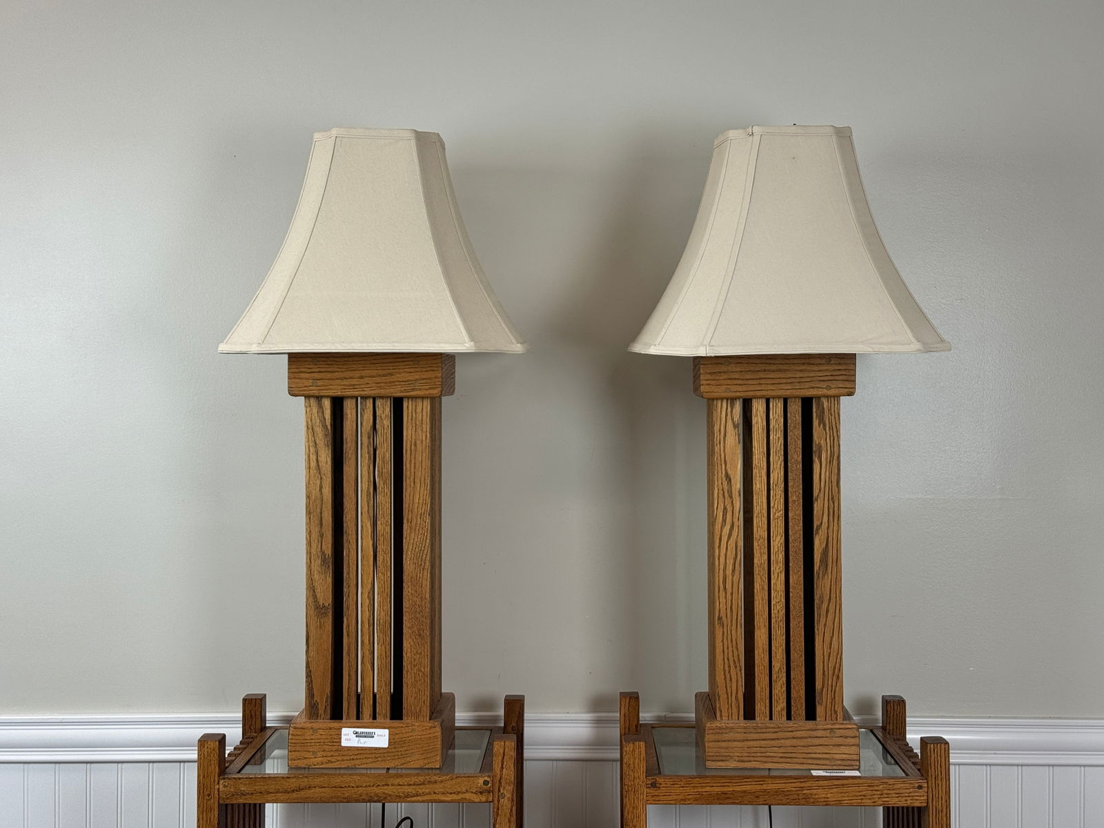 Pair of Large Oak Table Lamps (1 of 3)