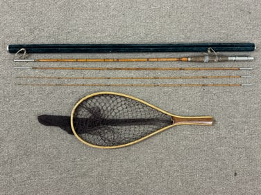 3 Piece / 2 Tip Antique Bamboo Fly Rod & Net
