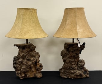 Pair of Burl Table Lamps