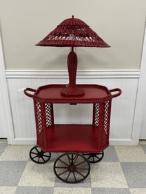 Wicker Bar Harbor Trolly Tea Cart & Table Lamp