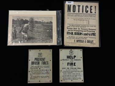 2 Tin Forest Fire Signs & Cloth Forestry Notice