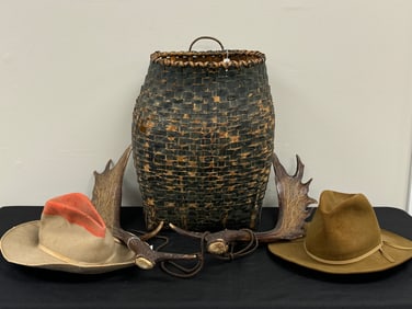 Fallow Deer Antlers and Green Pack Basket