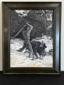 Painting of a Man Fighting a Bear