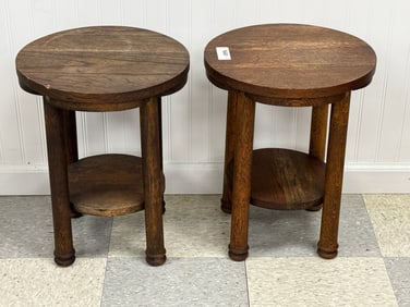 Pair of Round Oak Plant Stands