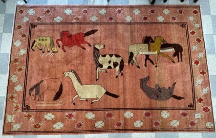 6' x 9' Wool Area Rug with Animals