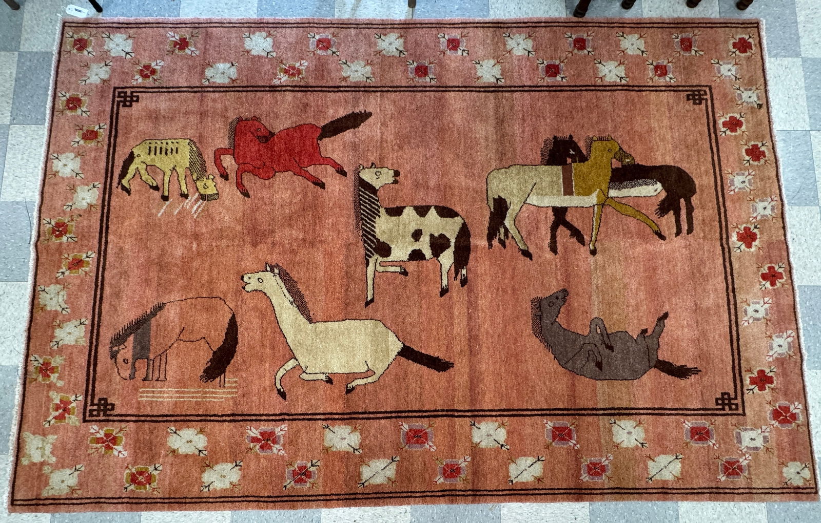 6' x 9' Wool Area Rug with Animals (1 of 5)